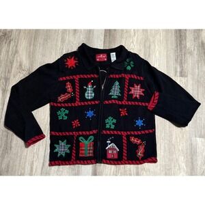 Holiday Lodge Ugly Christmas‎ Sweater Jacket Knit Cardigan M Holiday Theme